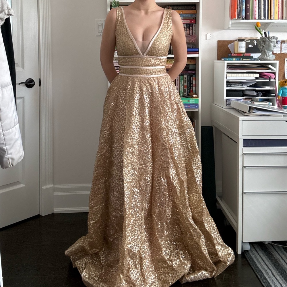 Gold Sequin Formal Gown Prom Evening Dress NWT